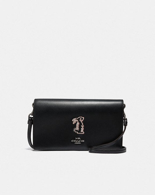 Coach 39314  X Selena Foldover Cross-body Clutch With Bunny Black