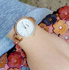 Fossil Es3237 Georgia Rose Gold-tone Steel Coral Bracelet Ladies Watch
