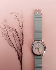 Fossil ES4042 Women's Modern Pursuit Chronograph White Dial Grey Silicone Watch