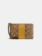 Coach F58035 Corner Zip Wristlet In Signature Canvas Khaki Flax