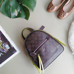 Coach F38998 Andi Backpak In Signature Canvas Brown Neon Yellow