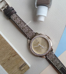 Coach 14502770 Tatum Signature Fabric Leather Gold Tone Brown Watch