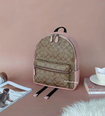 Coach F32200 Charlie Backpack In Signature Canvas Khaki Petal