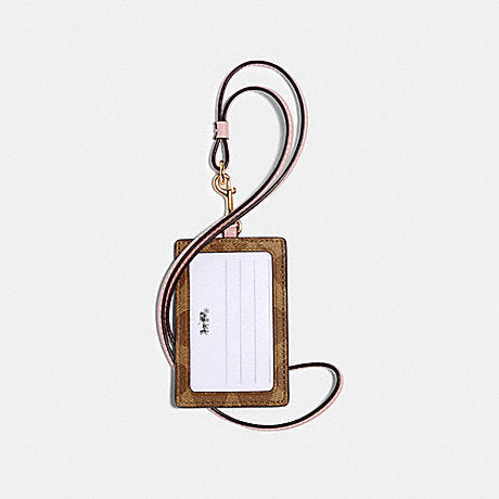 Coach 63274 Lanyard Id Case Signature Canvas Khaki Blossom