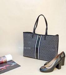 Tory Burch 33801 Gemini Link Large Tote Black Stripe