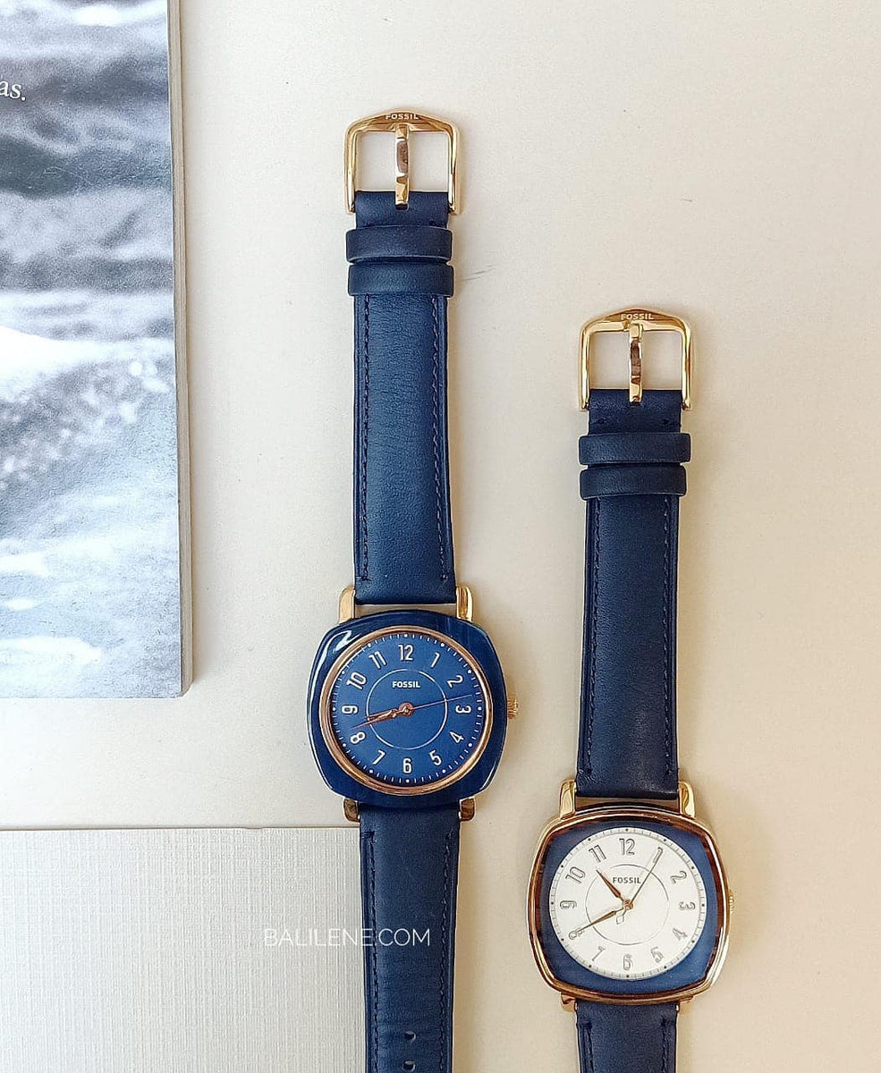 Fossil Es4280 Idealist Three Hand Navy Leather Watch Balilene