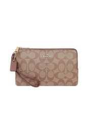 Coach f16109 Sig PVC Double Zip Large Wallet Khaki Saddle