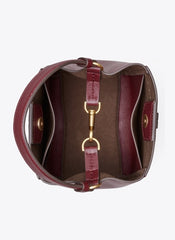 Tory Burch 74636 McGraw Embossed Colorblok Small Bucket Bag Claret