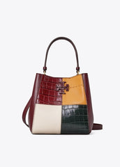 Tory Burch 74636 McGraw Embossed Colorblok Small Bucket Bag Claret