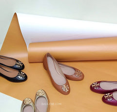 Tory Burch 43394 Claire Ballet Tumbled Leather Flats Royal Tan (Size 7,5)