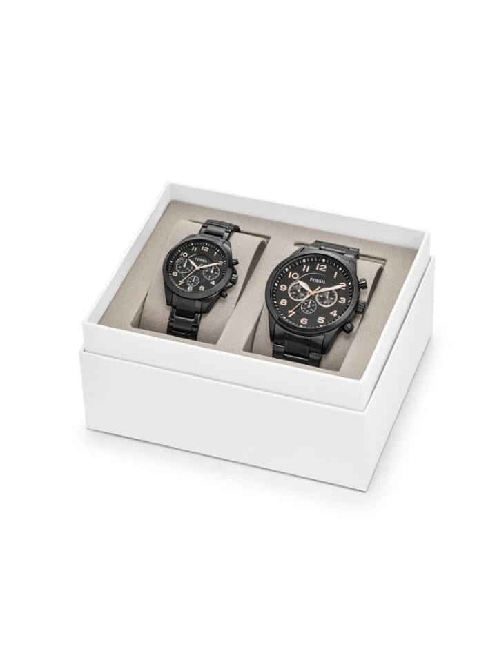Fossil Bq2278set His And Her Chronograph Black Stainless Steel