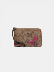 Coach F87780 Wristlet Corner Zip Victory Small Khaki Berry Multi