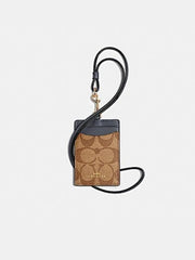 Coach 63274 Lanyard Id Case In Signature Canvas Khaki Midnight