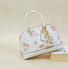 Coach 89985 Frame Bag Charm With Rose Bouqt Print Chalk Multi