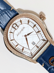 Aigner Bergamo A137106 Navy Leather Strap Watch