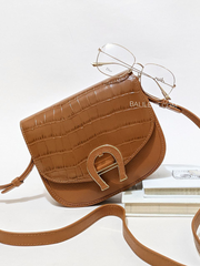 Aigner Pina Croco Crossbody Cognac Brown