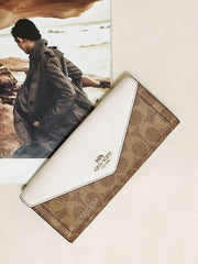Coach 31547 Soft Wallet In Colorblock Signature Canvas Tan Chalk