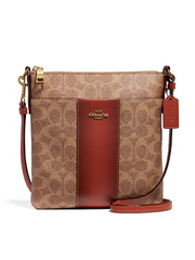 Coach Kitt Messenger Crossbody In Colorblock Signature Canvas Tan Rust