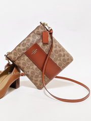 Coach Kitt Messenger Crossbody In Colorblock Signature Canvas Tan Rust