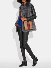 Coach Kitt Messenger Crossbody In Colorblock Signature Canvas Tan Rust