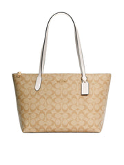 Coach Zip Top Tote In Signature Canvas Light Khaki Chalk