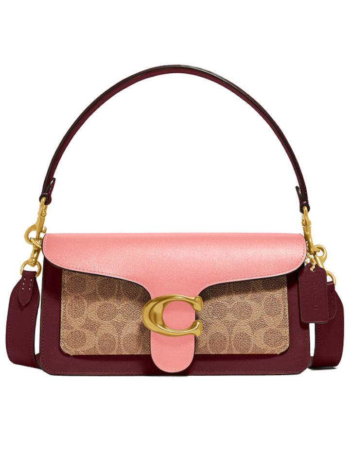 Coach Tabby Shoulder Bag 26 Signature Canvas Tan Candy Pink Multi