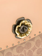 Coach 53349 Parker Top Handle In Signature Canvas With Rivets Tan Chalk