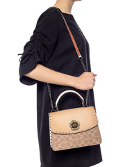 Coach 53349 Parker Top Handle In Signature Canvas With Rivets Tan Chalk