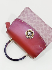 Coach 53349 Parker Top Handle In Signature Canvas With Rivets Tan Black