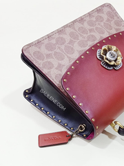 Coach 53349 Parker Top Handle In Signature Canvas With Rivets Tan Black