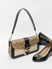 Coach 5509 Georgie Shoulder Bag In Blocked Signature Canvas Khaki/Black