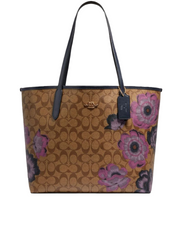 Coach-5697-Signature-City-Tote-Bag-With-Kaffe-Fassett-Print-In-Khaki-Purple-Multi-Balilene-depan