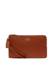 Coach 6644 Double Zip Wallet Pebble Leather Redwood
