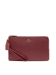 Coach 6644 Double Zip Wallet Pebble Leather Vintage Mauve