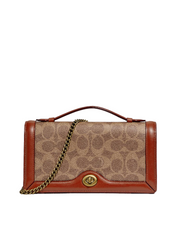 Coach 68312 Riley Chain Clutch In Colorblock Signature Canvas Tan Rust