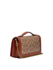 Coach 68312 Riley Chain Clutch In Colorblock Signature Canvas Tan Rust