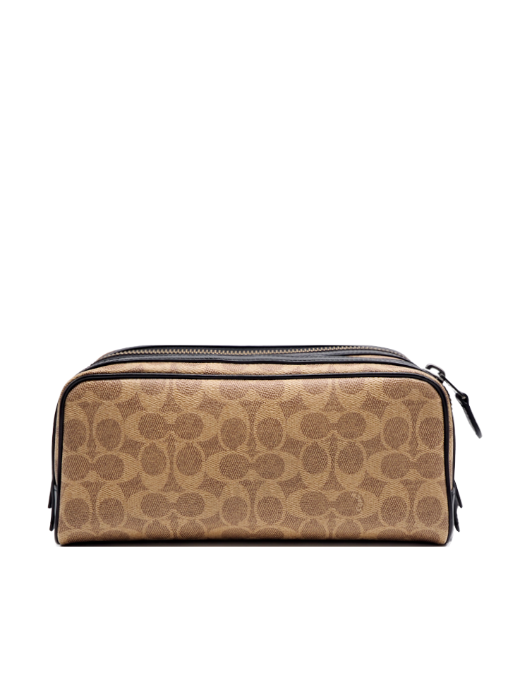 Coach 70071 Double Zip Dopp Kit In Signature Canvas Khaki Black