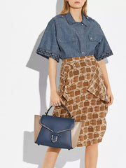 Coach 701 Courir Carryal In Colorblok Leather With Snakeskin Pawter/Denim Multi