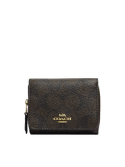 Coach 7331 Small Trifold Wallet In Signature Canvas Brown Black