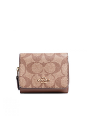 Coach 7331 Small Trifold Wallet In Signature Canvas Khaki Saddle
