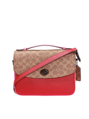 Coach 74091 Cassie Signature Blocking Crossbody Tan Red Apple
