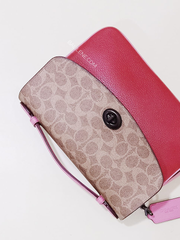 Coach 74091 Cassie Signature Blocking Crossbody Tan Red Apple