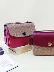 Coach 74091 Cassie Signature Blocking Crossbody Tan Red Apple