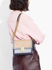 Coach 89070 Hutton Shoulder Bag In Colorblock Brass/Taupe Granite Multi