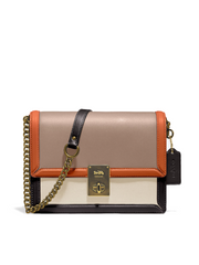 Coach 89070 Hutton Shoulder Bag In Colorblock Taupe Ginger Multi