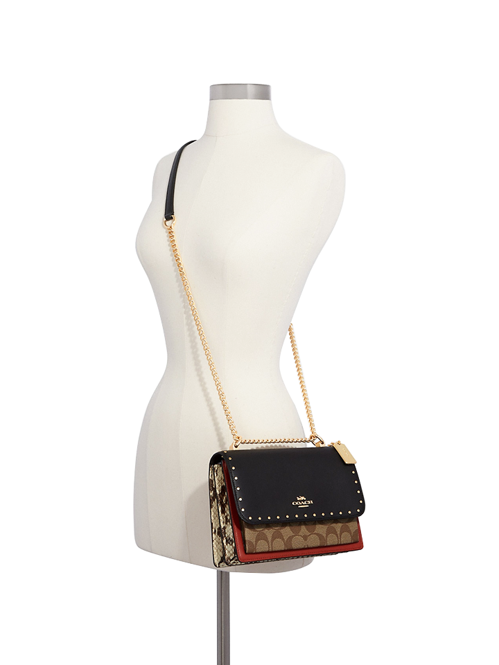 Coach-90400-Klare-Crossbody-In-Signature-Canvas-With-Rivets-Khaki-Multi-Balilene-onmodel