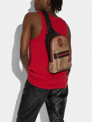 Coach Academy Pack In Signature Canvas With Patch Black Copper/khaki