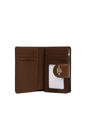 Coach Medium Corner Zip Wallet In Signature Canvas Khaki Saddle