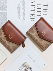 Coach Wyn Small Wallet In Colorblock Signature Canvas Tan Rust