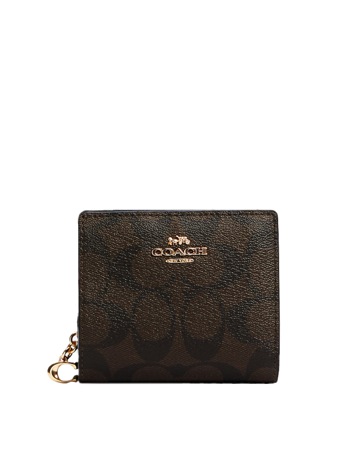 Coach C3309 Snap Wallet In Signature Canvas Brown Black – Balilene